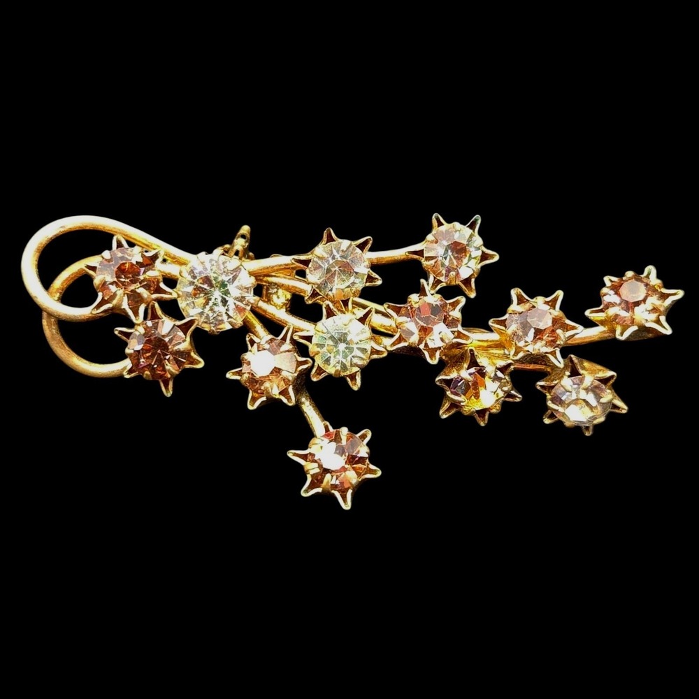 Vtg‎ Austrian Crystal Floral Star Spray Brooch Rhinestone Stmt Multicolor Glass